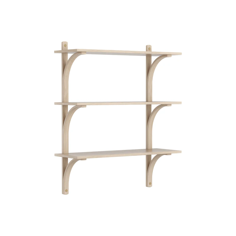 Levi Wall Shelf 90 cm Medium, Brass / White Pigmented Oak