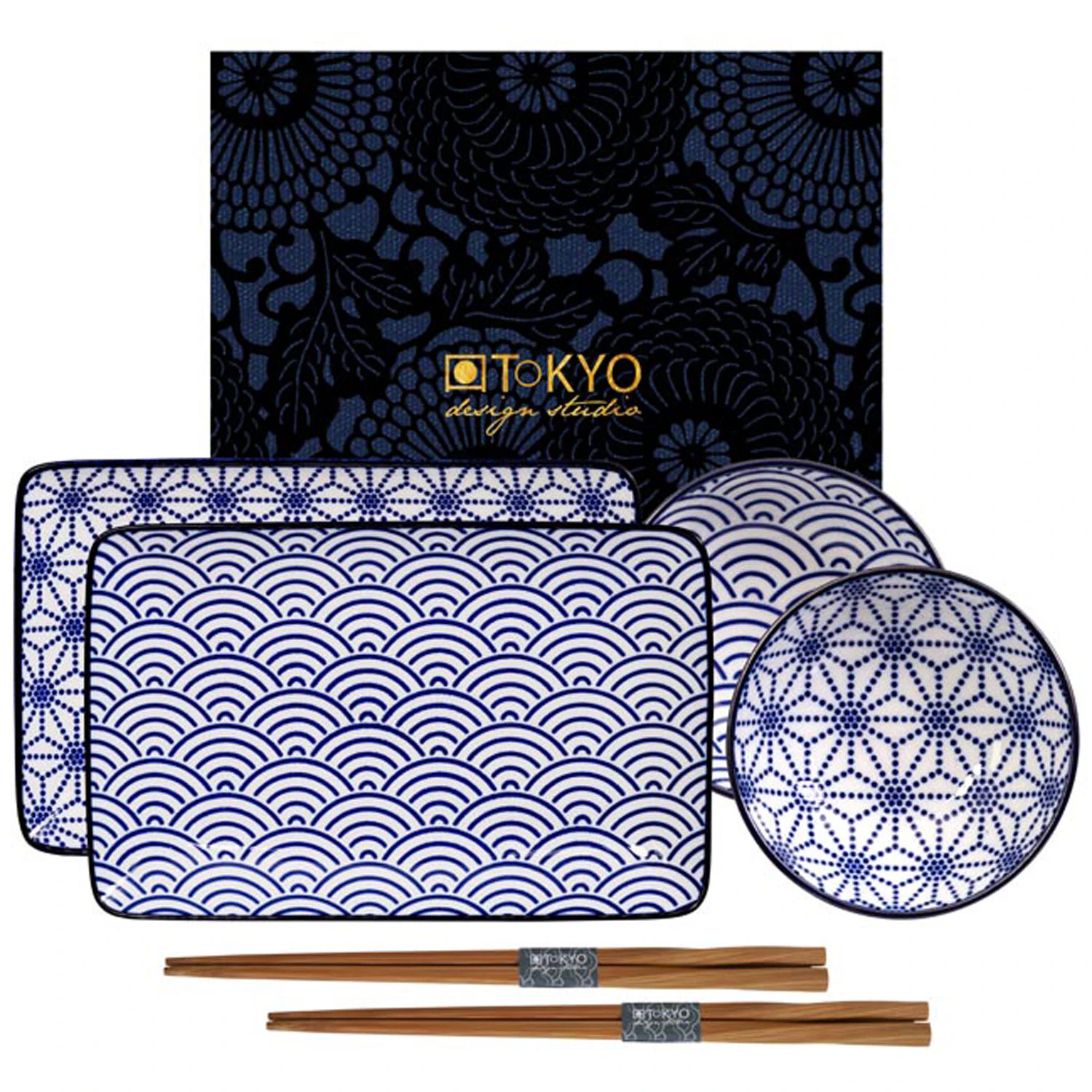 Nippon Blue Sushi Set 6 Pieces, Wave/Star | RoyalDesign
